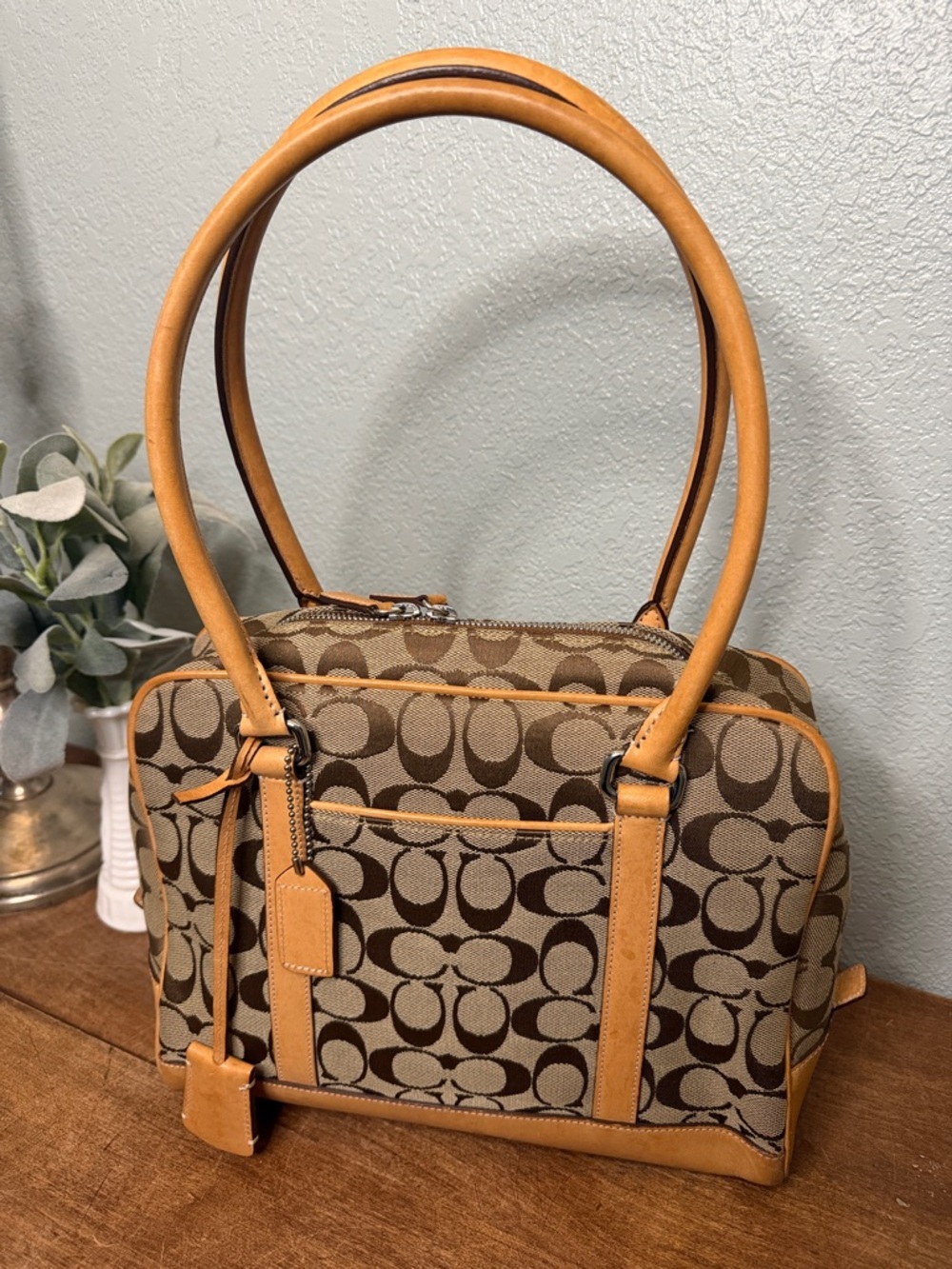 Y2K Coach Set Brown and Tan Signature Canvas Shoulder Bag with Wallet